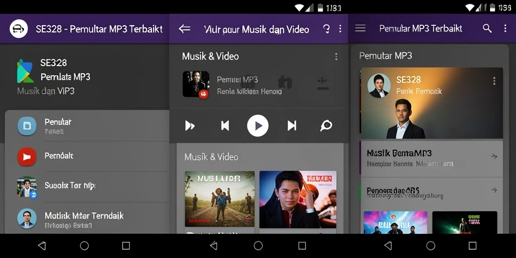Antarmuka SE328 menampilkan pemutar MP3 yang sederhana dan fungsional.